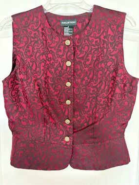 Halston Heritage Red and Black Sleeveless Brocade Vest Vintage. NWOT.